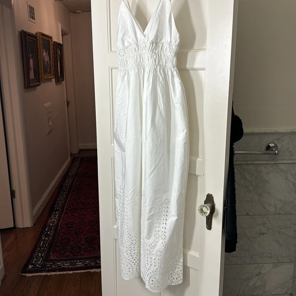 J.Crew Tall smocked eyelet-hem dress in cotton poplin BR452 - Picture 6 of 9